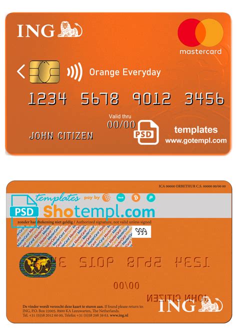 Netherlands Ing Orange Mastercard Fake Template In Psd Format Fully