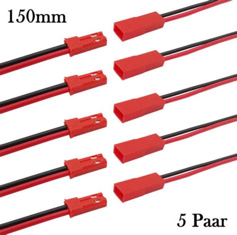 5 Paar JST BEC Stecker Buchse Mit Kabel 150mm 10x Male Female