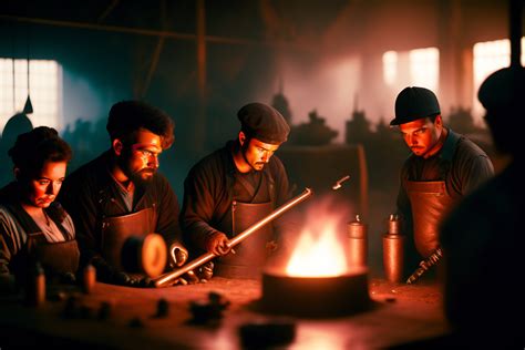 Lexica Dystopian Blacksmith Factory Workers Creating Weapon Items