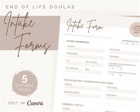 End Of Life Doula Intake Form Editable Template Printable Etsy