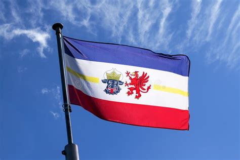 Flag Of Mecklenburg Vorpommern Blowing In The Wind Against The B Stock