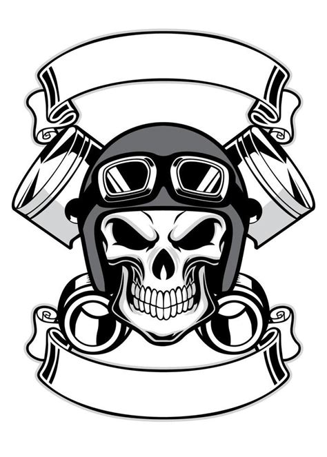 Skull Wearing Retro Motorbike Helmet Art Logo Skull Biker Art