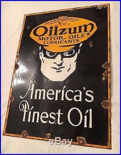 Oilzum Motor Oils Lubricants S Vintage Porcelain Sided Enamel