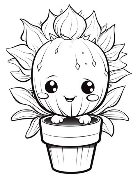 Premium Ai Image A Cartoon Cactus Plant With A Face Drawn In Black