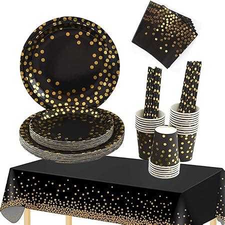 Aschef 202 Pcs Vaisselle Jetable Noir Et Or Assiette Jetable Pas Cher