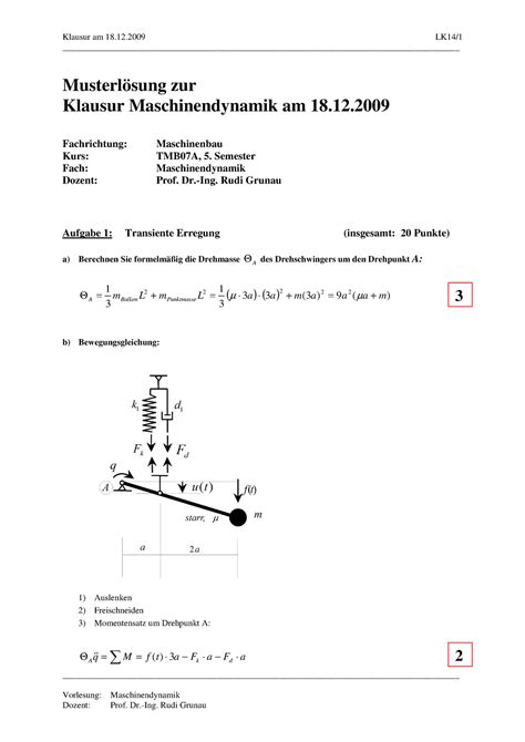 Maschinendynamik TMB Klausur 2009 Lösung Vorlesung Maschinendynamik