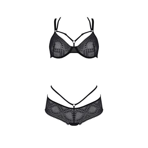 Elegantes Teiliges Bh Set Mit Kreuzenden Tr Gern Schwarz Dessous Sets Club Hot Fashion