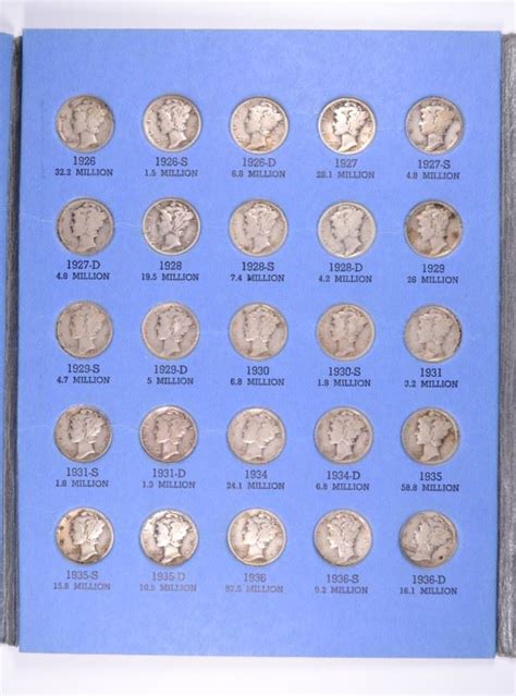 Mercury Dime Book Whitman 1916 1945 Near Complete Set Missing 1916 D