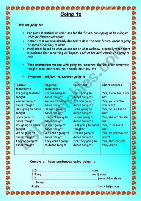 Going To Explanations Complete The Sentences Using The Correct Form Of The Verb Use Going