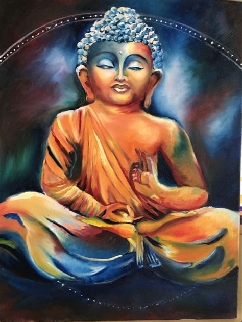 A Painting Of A Buddha Sitting On The Ground