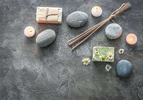 Hot Massage Pebbles Soap For Bathing Topview Copyspace Stock Image