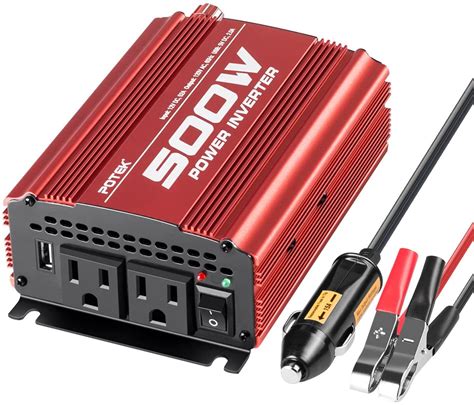 Potek 500w Car Power Inverter Dc 12v To Ac 110v With 2ac Outlets And 2a