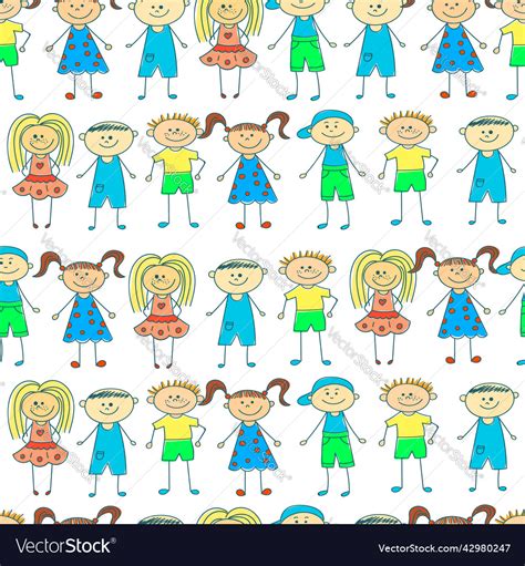 Seamless children background pattern with kids Vector Image