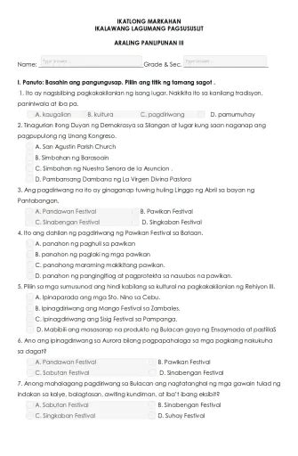 3rd Quarter 2nd Summative Test In Ap Interactive Worksheet Edform