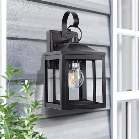 LamQee 1 Light Black Outdoor Glass Hardwired Wall Lantern Sconce