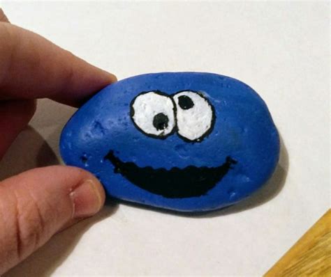 My Attempt At A Cookie Monster Painted Rock For E Painted Rocks Diy