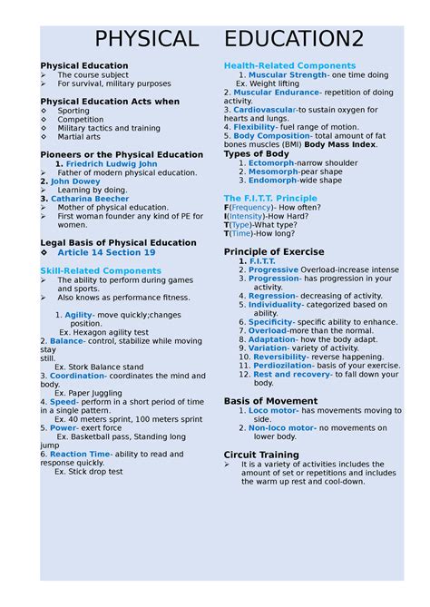 Physical Education Notes PHYSICAL Physical Education The Course