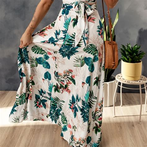 High Quality Summer Elegant Women Floral Print Crop Two Piece Set Skirt