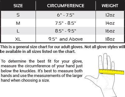 Heavy Bag Boxing Gloves Size Chart | NAR Media Kit