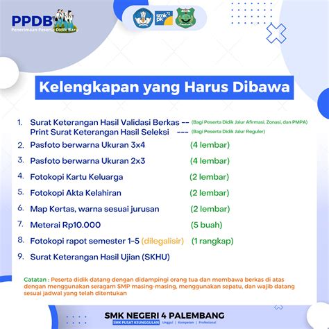 Syarat Registrasi Ulang Calon Siswa Baru Smkn 4 Palembang Tahun