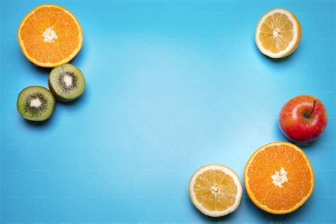 Fruits On A Blue Background - Stock Photos | Motion Array