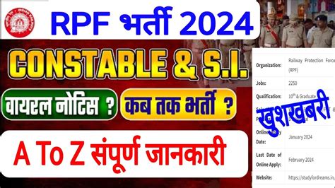 RPF New Vacancy 2024 RPF Age Relaxation 2024 RPF SI Vacancy 2024