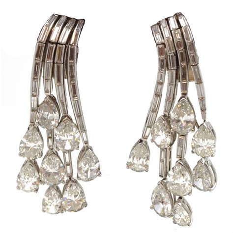 Diamond Platinum Waterfall Earrings At 1stdibs