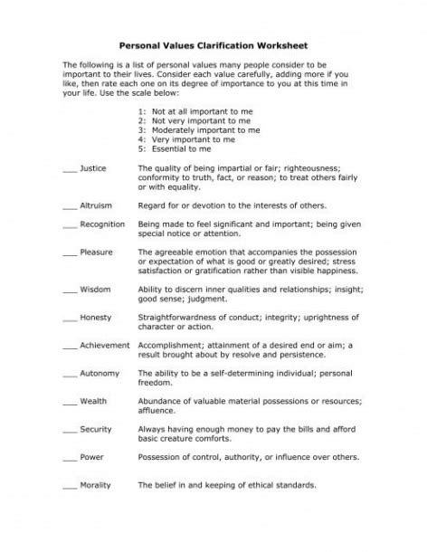 Identifying Personal Values Worksheet