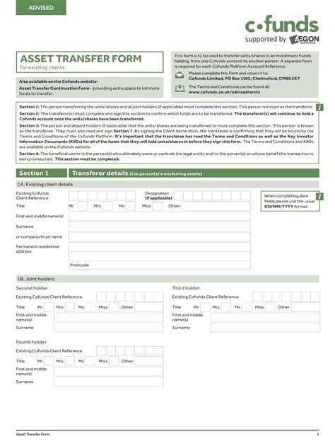 Fillable Online Asset Transfer Form This Form Is To Be Used To Transfer