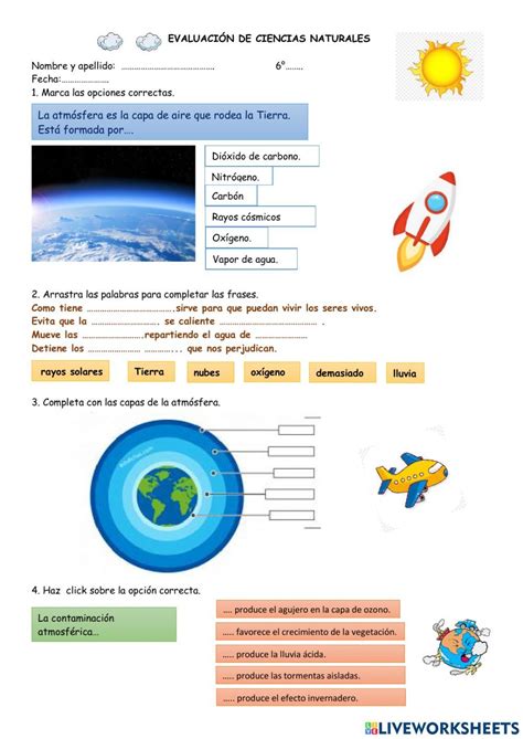 Evaluación Atmósfera 6° Grado Worksheet Ciencias Naturales Ciencias De La Naturaleza Lectura