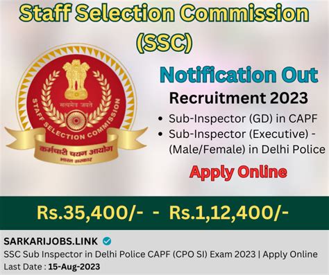 Ssc Sub Inspector In Delhi Police Capf Cpo Si Exam Apply Online