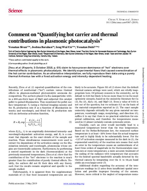 Pdf Comment On “quantifying Hot Carrier And Thermal Contributions In