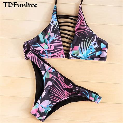 TDFunlive High Neck Bikini Bandage Swimwear Cut Out Swimsuit Retro