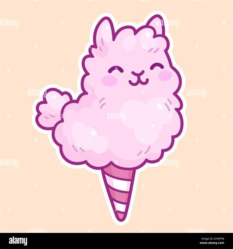 Cute Cartoon Cotton Candy Llama Doodle Kawaii Alpaca Vector Clip Art