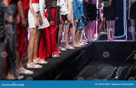 Fashion Models Walk Back Finale On Runway Ramp During Fashion Week