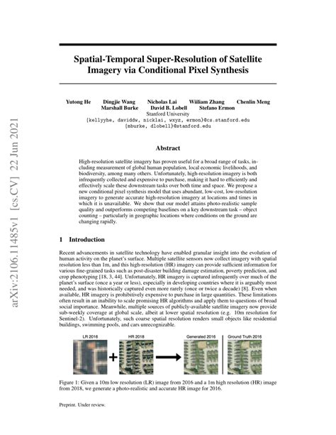 Pdf Spatial Temporal Super Resolution Of Satellite Imagery Via