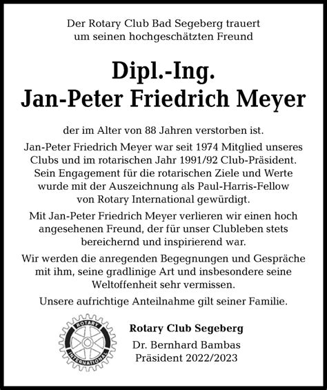 Traueranzeigen Von Jan Peter Friedrich Meyer Trauer Anzeigen De