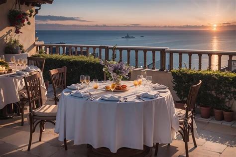 Cena mediterránea en la azotea Atardecer junto al mar Elegancia rústica