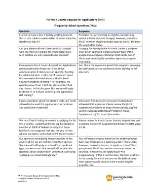 Fillable Online Pa Pre K Counts Request For Applications Rfa Fax