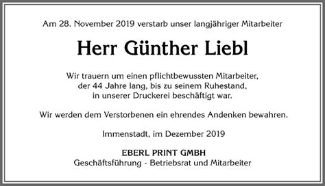 Traueranzeigen von Günther Liebl Allgäuer Zeitung