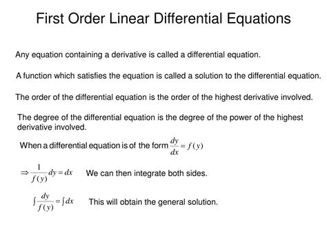 Ppt First Order Linear Differential Equations Powerpoint Presentation