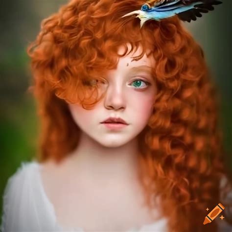 Art Of A Red Haired Girl With Bird Wings And A White Dress