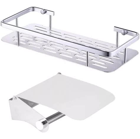 Set Estante Repisa Ducha Porta Rollo Papel Baño Acero Inox