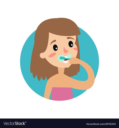 Girl Brushing Her Teeth Cheerful Woman Taking Vector Image