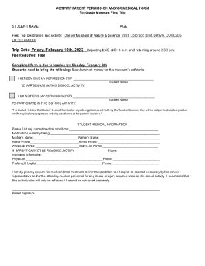 Fillable Online Field Trip Permission Form Field Museum Fax Email Print