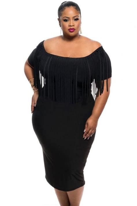 Black Short Sleeve Fringe Top Plus Size Dress Plus Size Bodycon