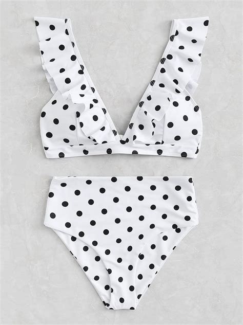 Polka Dot Ruffle Bikini Set Bikini Set High Waist High Waisted