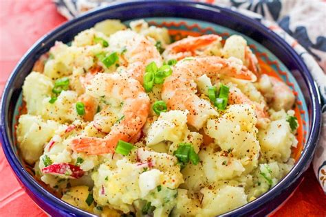 Enjoy This Puerto Rican Mayo Free Potato Salad That Has Protein Rich Juicy Shrimp As A Main