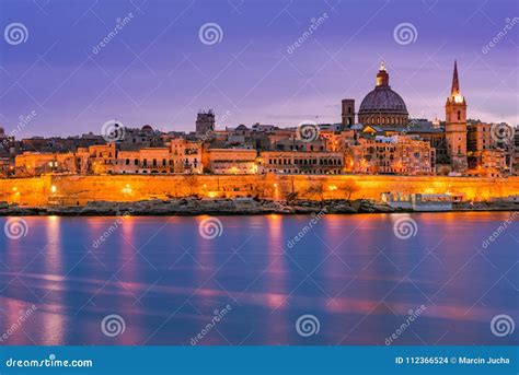 Valletta Skyline Night View,Malta Stock Photo - Image of panoramic ...