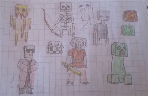 Some Minecraft drawings I made of some mobs and players, what do you ...